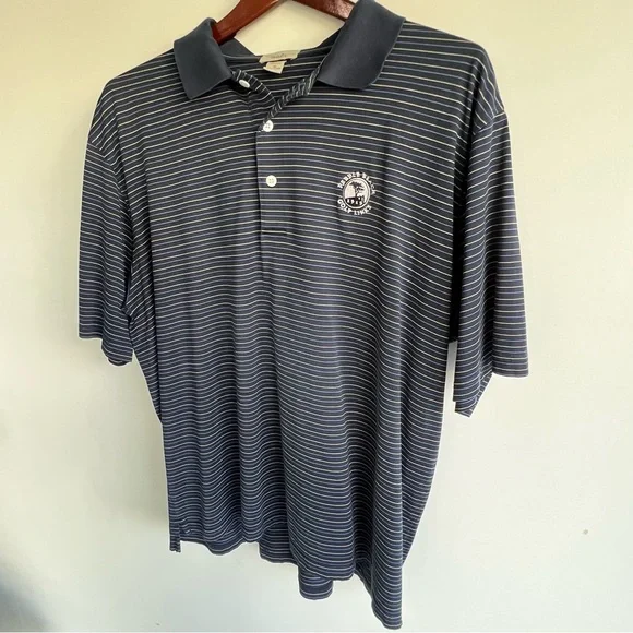 Pebble Beach Golf Links Polo Shirt XL Blue Striped Cotton Classic Golf Logo - Picture 2 of 11